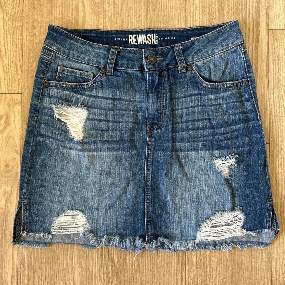 Blue ripped denim skirt